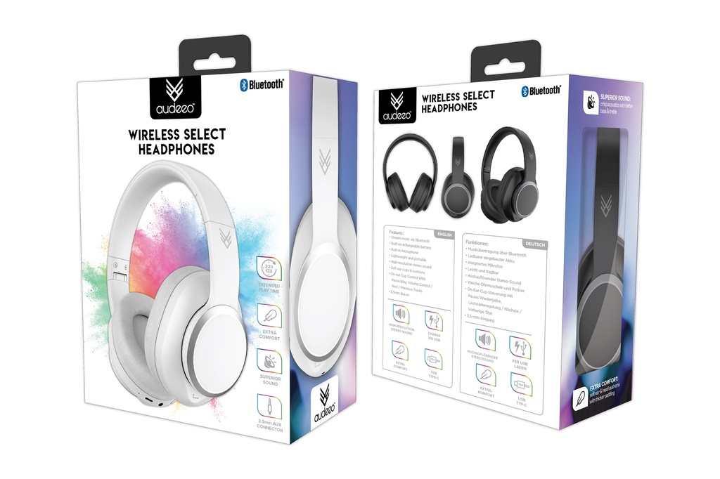 Audeeo Wireless Headphones BT White