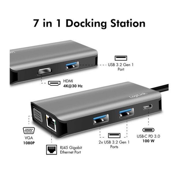 Dockingstation LogiLink USB 3.2 Gen 1 USB-C 7-Port UA0410