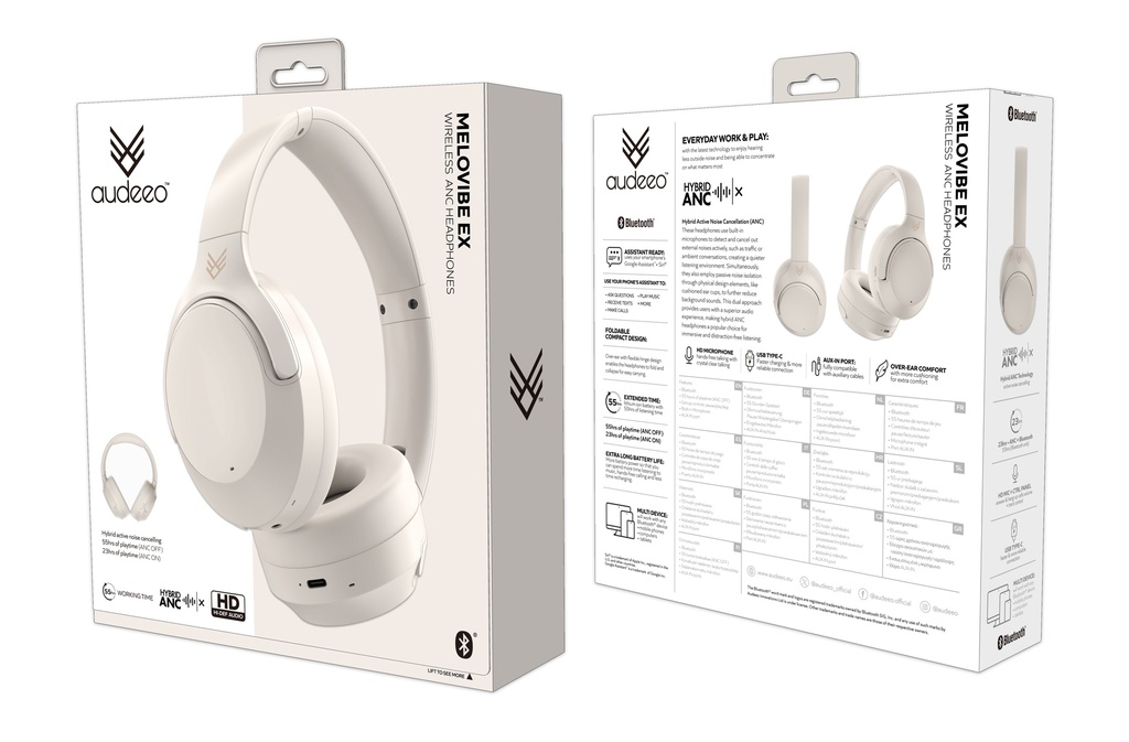 Audeeo Wireless Headphones Hybrid ANC ENC Headphone Cream