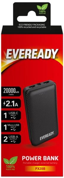 Eveready Powerbank 20,000MAH 2 USB PX20B Black