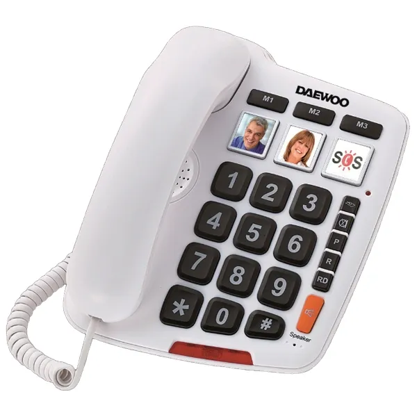 Daewoo Corded Phone with Big Buttons  and Handsfree White