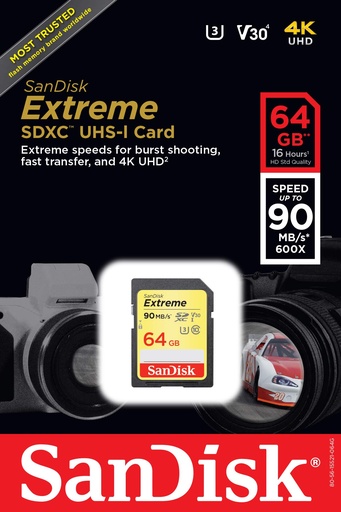 [SAN-35808] SanDisk 64GB SDXC EXTREME CLASS 10 150/60 V30 UHS-I U3 SDSDXV6-064G-GNCIN